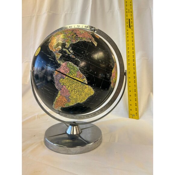 Vintage Replogle 12-Inch Black Ocean Globe With Metal Base & Latitude Scale - Picture 2 of 2